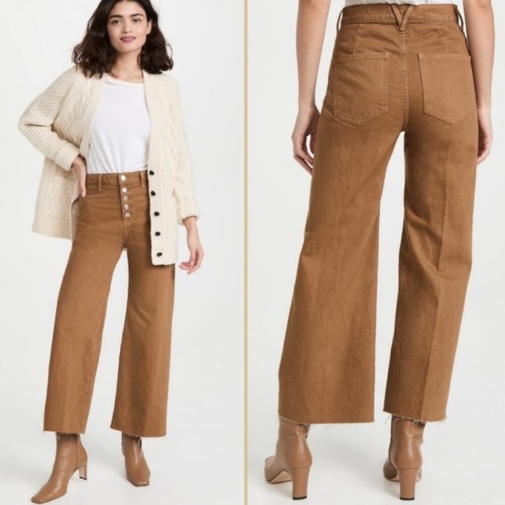 Veronica Beard $328 Grant High-Rise Wide-Leg Raw Hem Crop Jeans Ochre Brown 25 0
